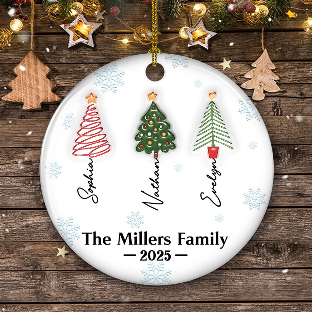 Family Christmas Tree Names Ver 2 - Personalized Custom 3D Inflated Effect Ceramic Ornament