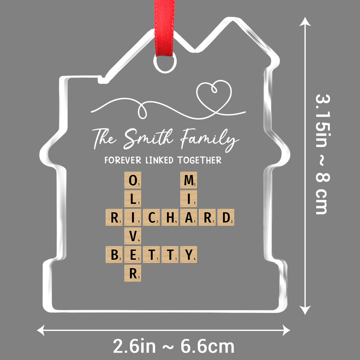 Family Hearts Forever Linked Together - Personalized Custom House Shaped Glass Ornament