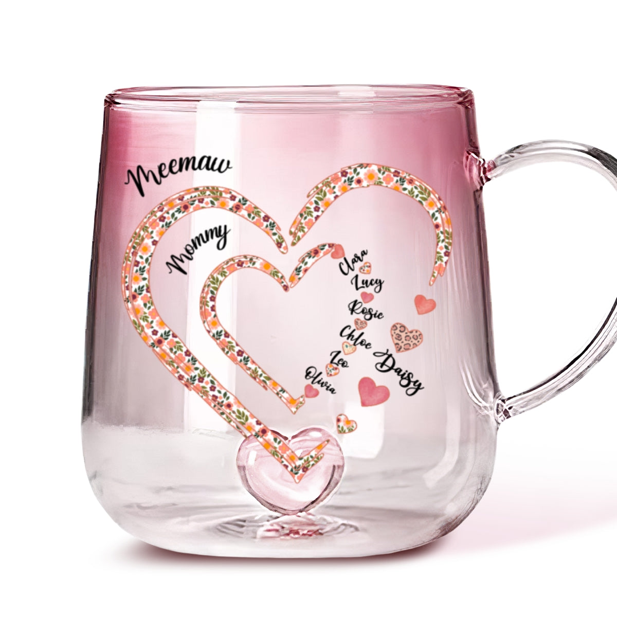 Mimi Heart - Personalized Custom Pink Gradient Glass Mug
