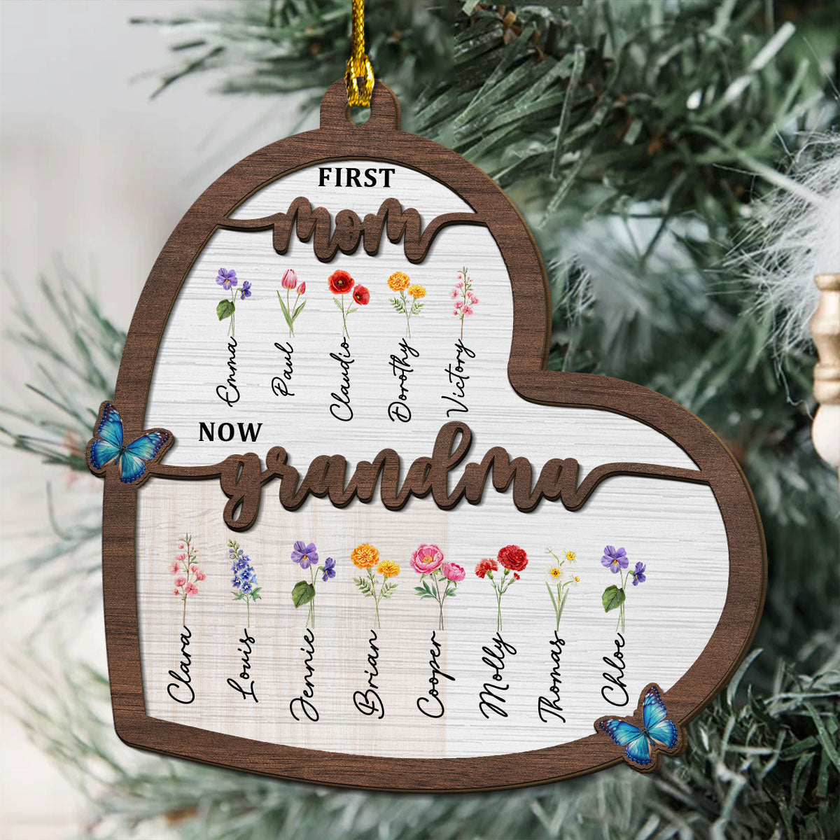 Flower Birth Month Garden Grandma - Personalized Custom 2-layered Wood Ornament
