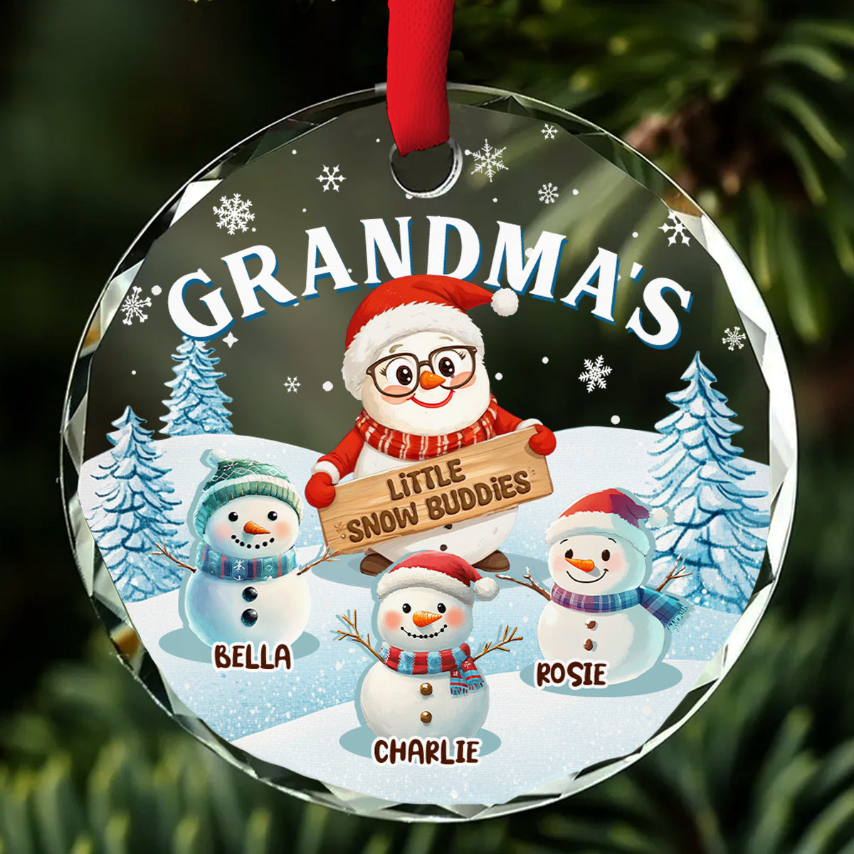 Grandma Little Snow Buddies - Personalized Custom Glass Ornament