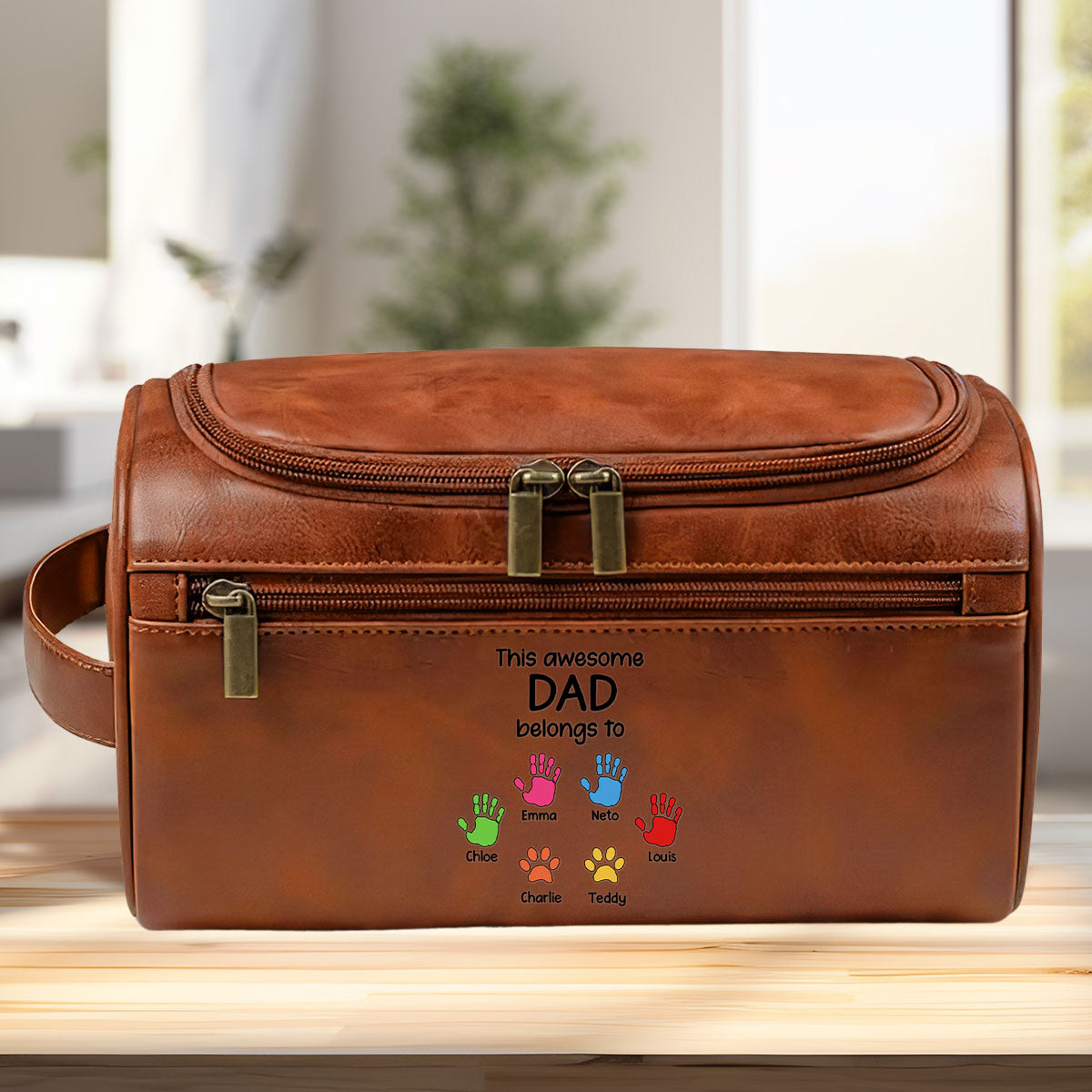 This Awesome Dad Belong To - Personalized Custom Leather Toiletry Bag