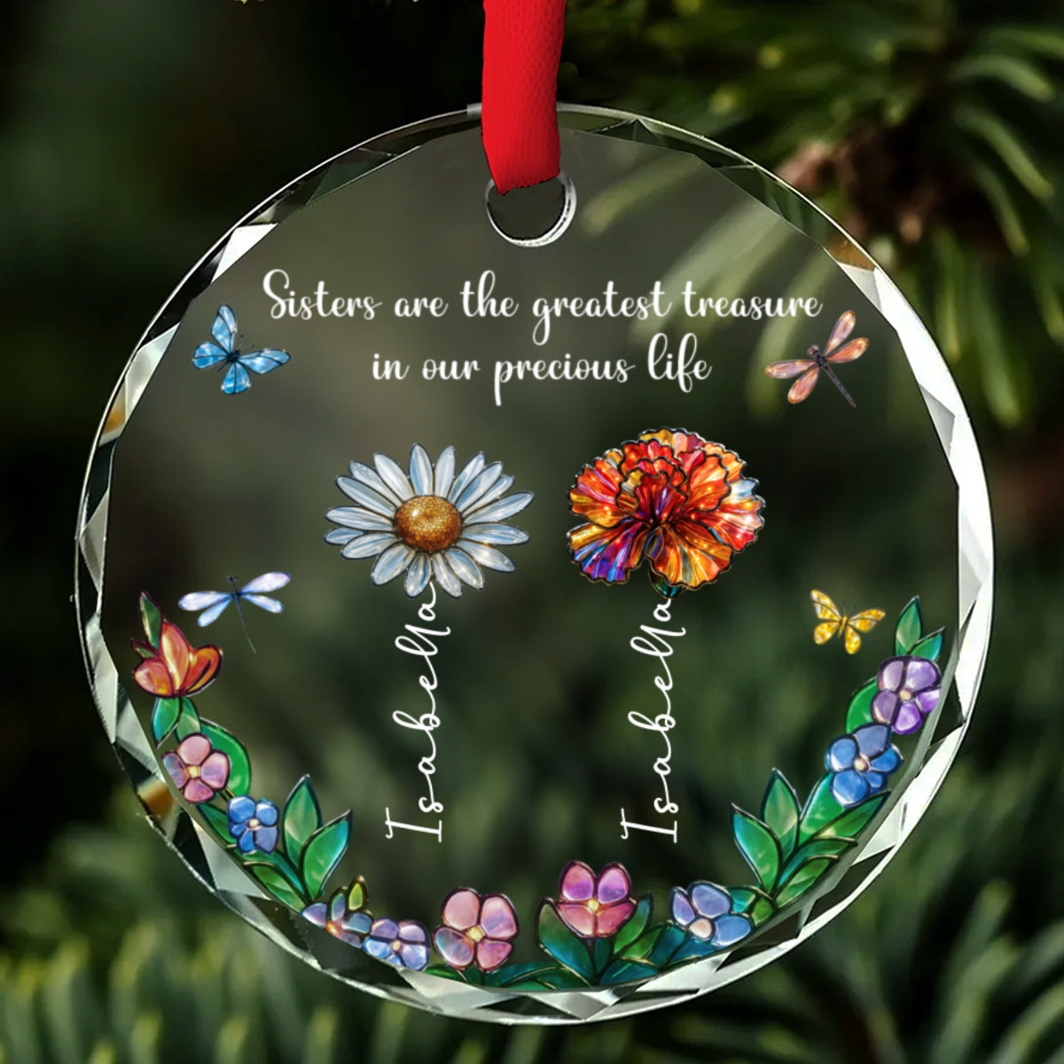 Sisters Make The World Brighter - Personalized Custom Glass Ornament