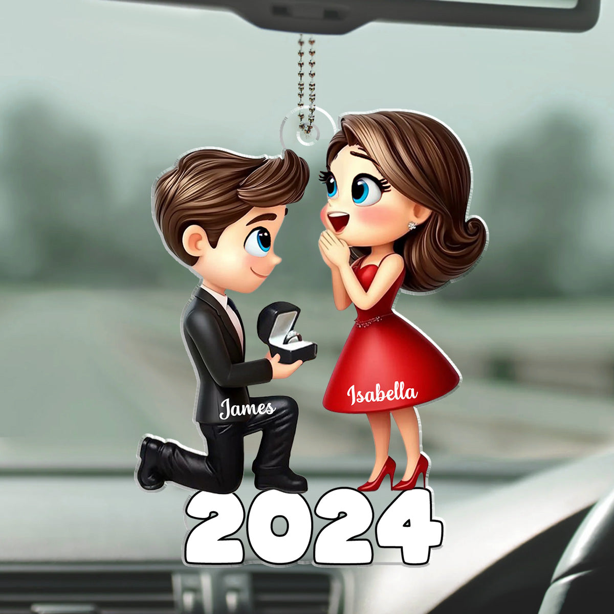 Newly Engaged - Personalized Custom Car Ornament