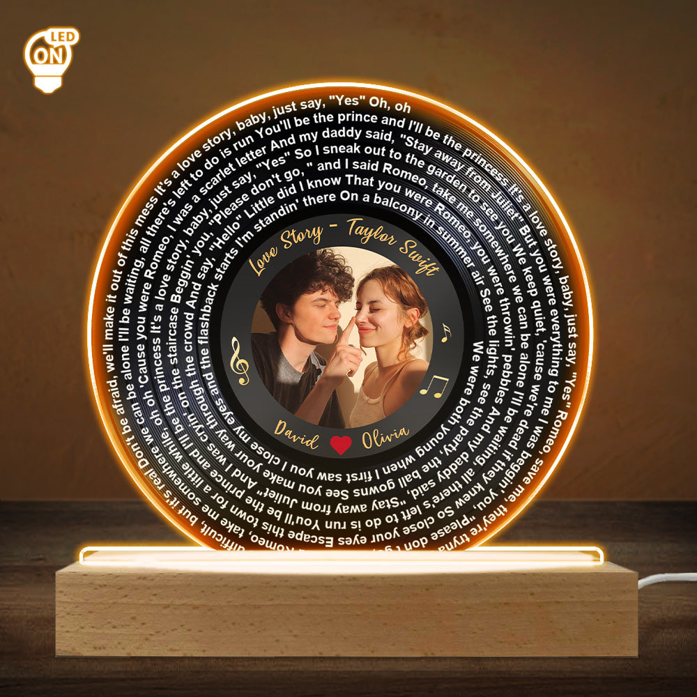 Custom Couple Photo And Favorite Spiral Song Lyrics - Personalized Custom LED Light