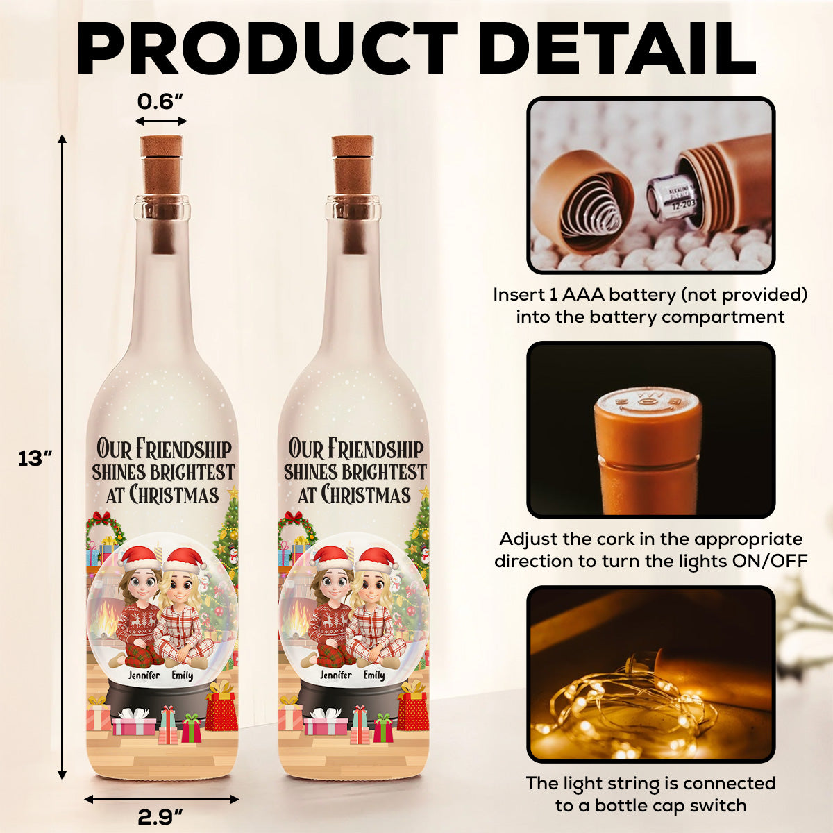 Our Friendship Shines Brightest - Personalized Custom Bottle Lamp