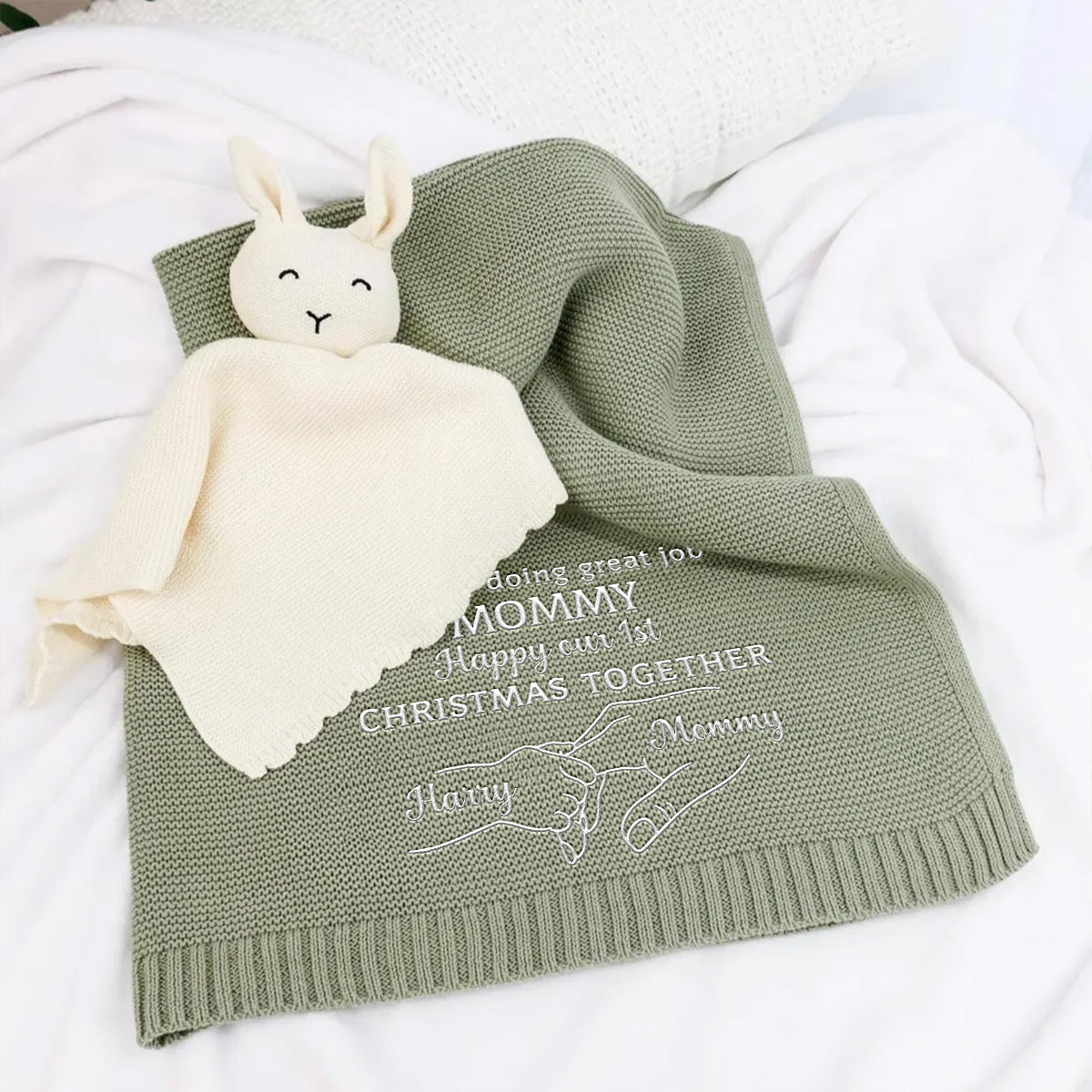 Christmas Together - Personalized Custom Embroidered Knitted Baby Blanket