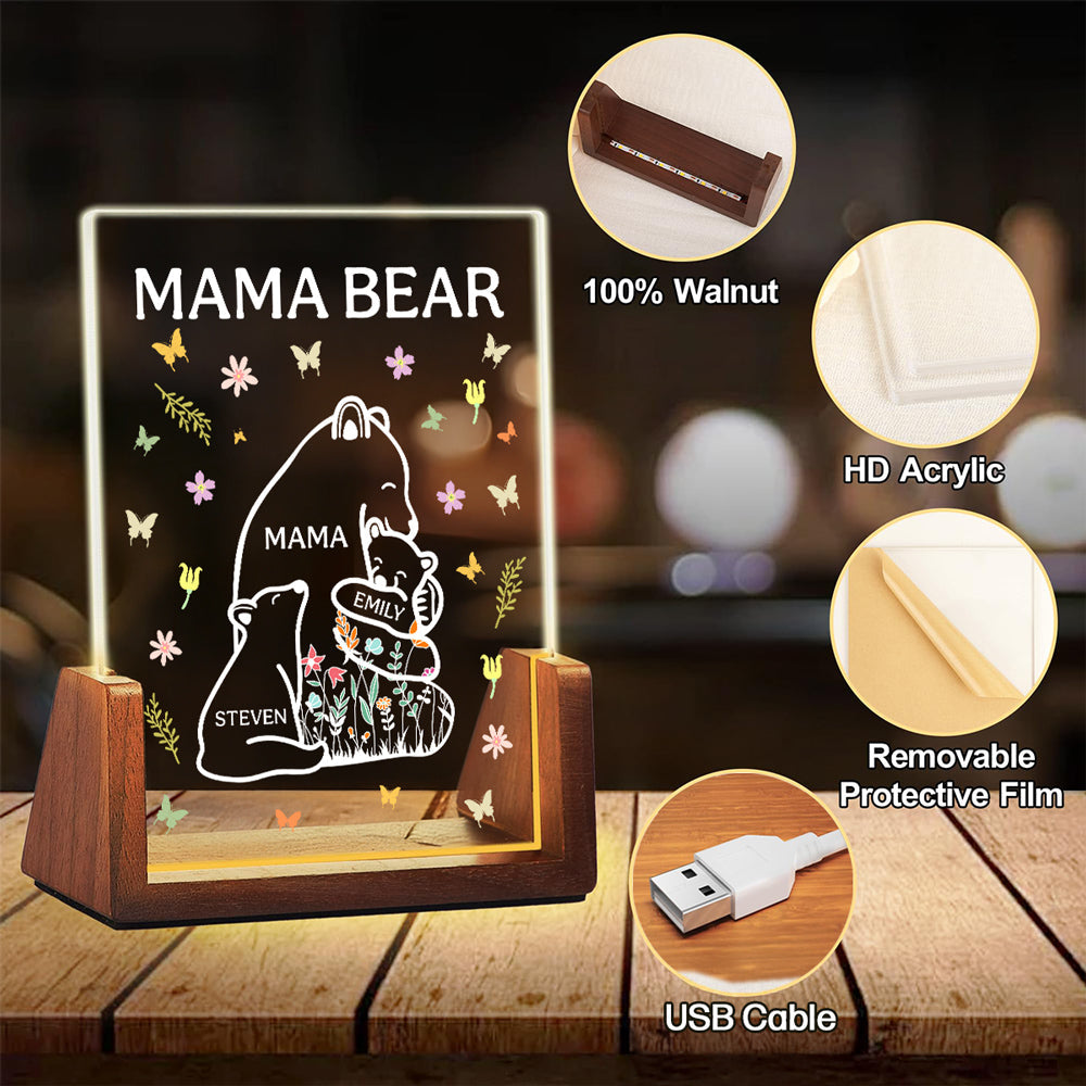 Mama Bear - Personalized Custom Plaque With Walnut Base