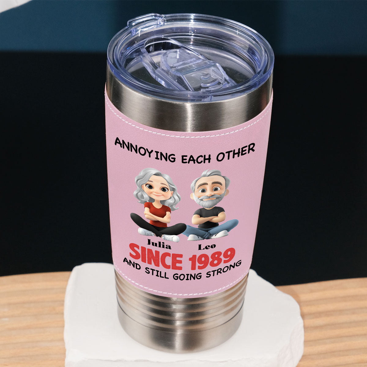 Together Forever  - Personalized Custom Pink Leather Tumbler