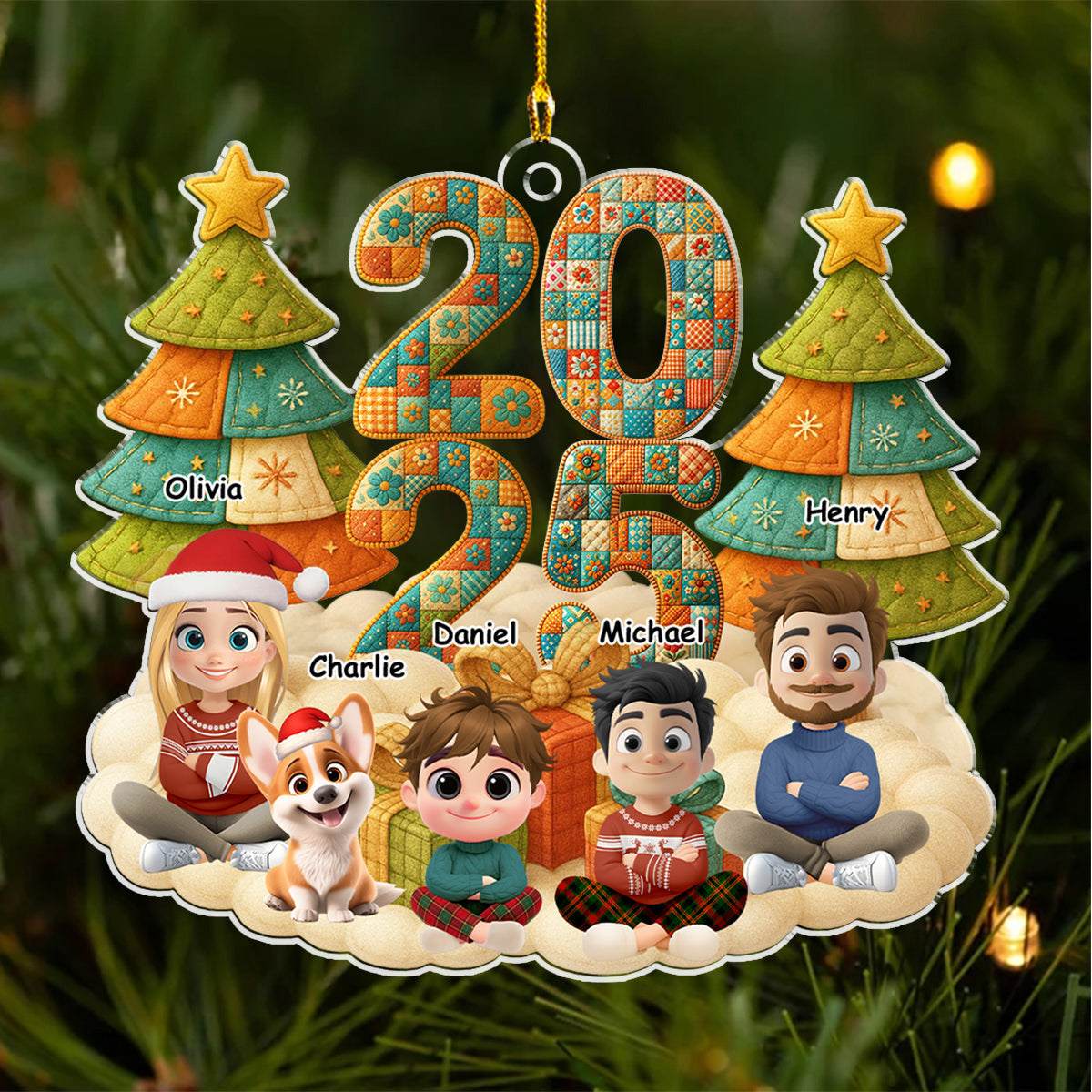 A Patchwork Family - Personalized Custom Acrylic Ornament 