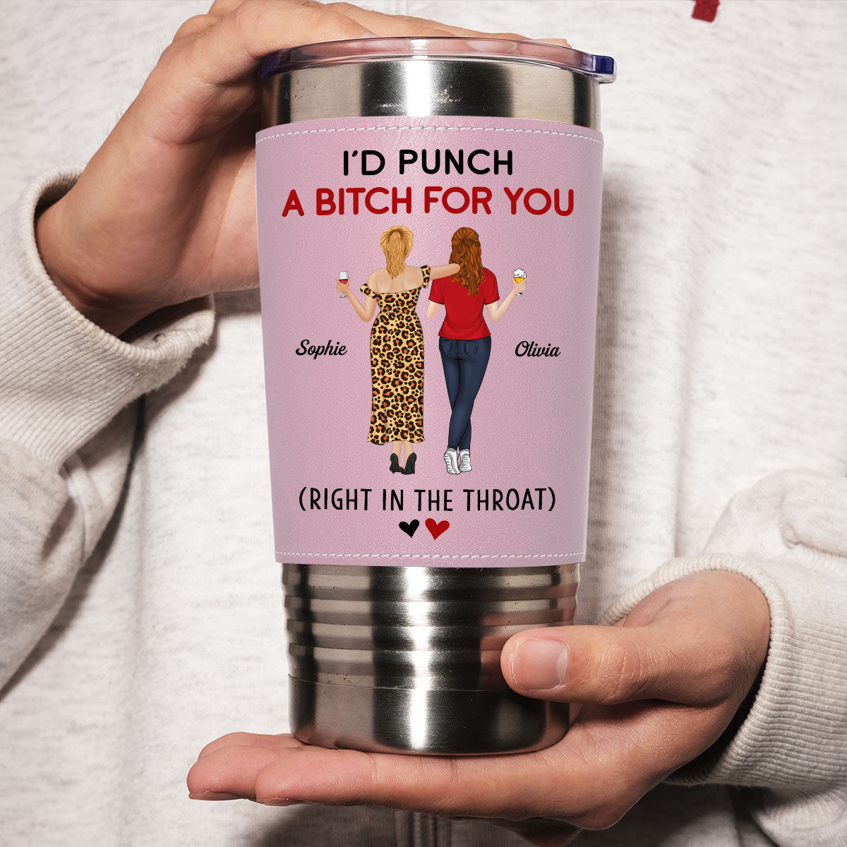 Punch For You - Personalized Custom Pink Leather Tumbler
