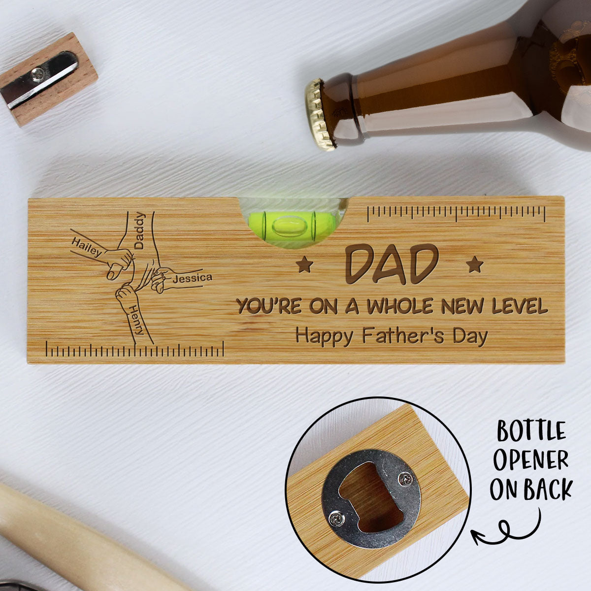 As Dads Go, You Are Different - Personalized Custom Engraved Wooden Spirit Level Bottle Opener