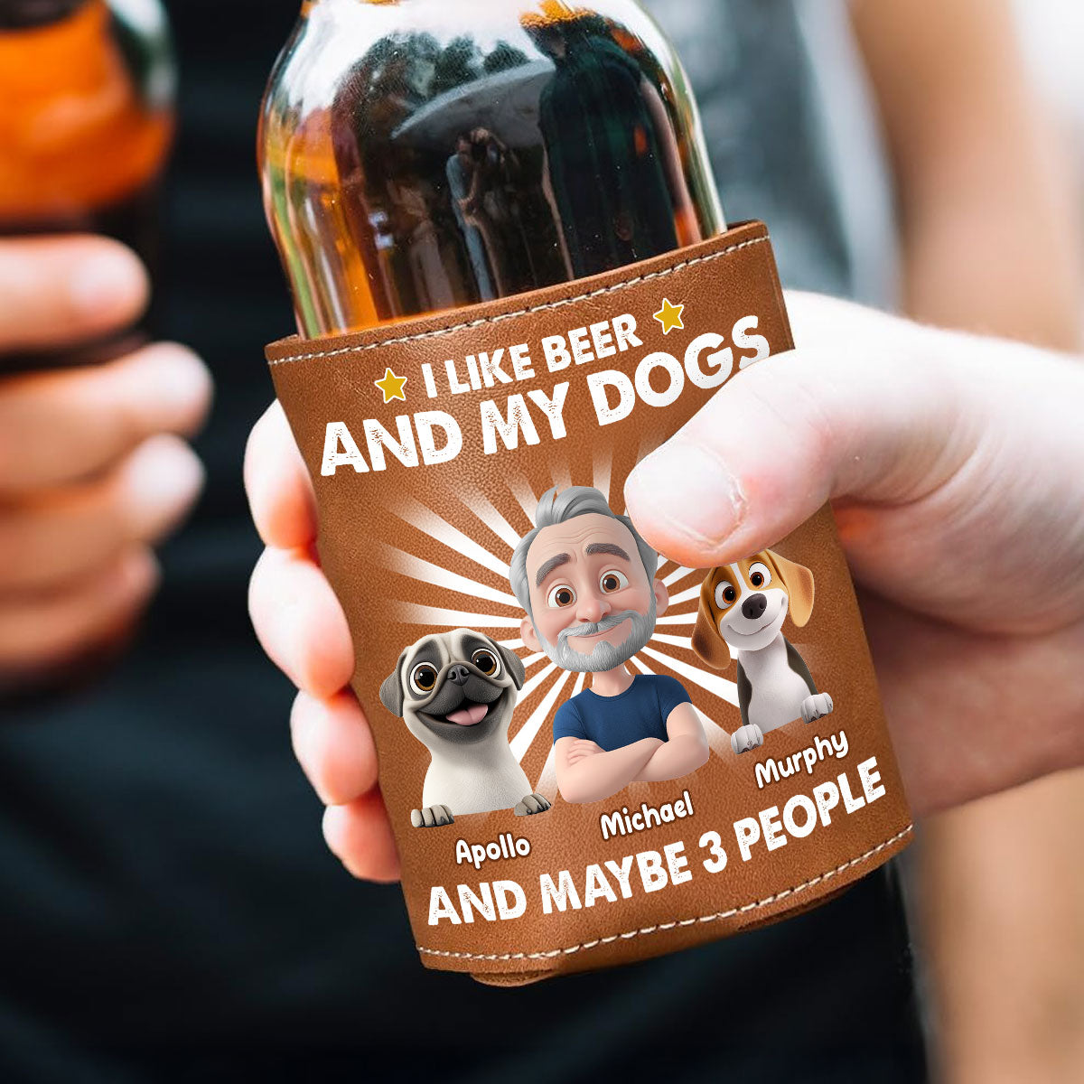 I Like Beer - Personalized Custom Leather Can Cooler Holder