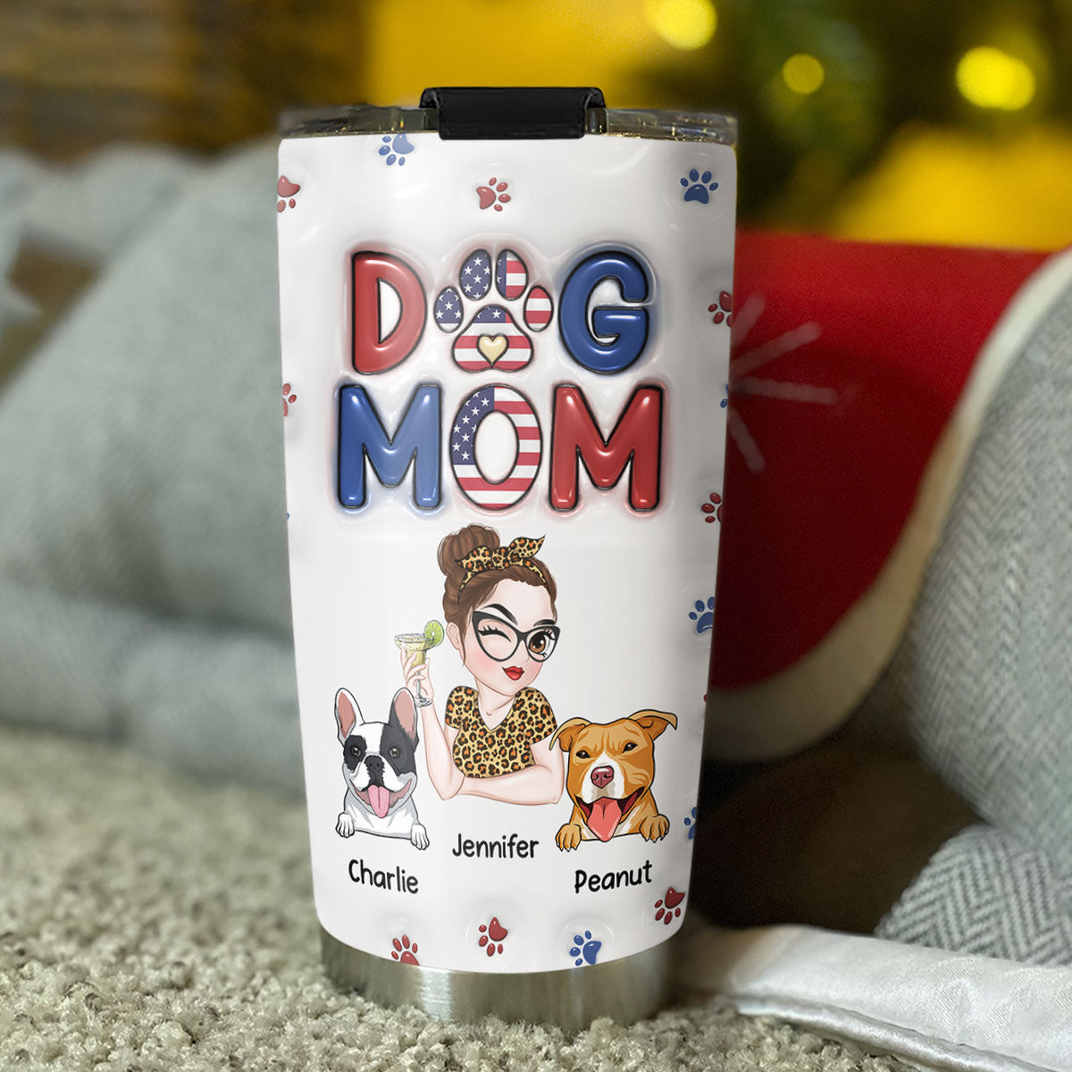 Lovely Dog Mom Version 3 - Personalized Custom 3D Inflated Effect Tumbler