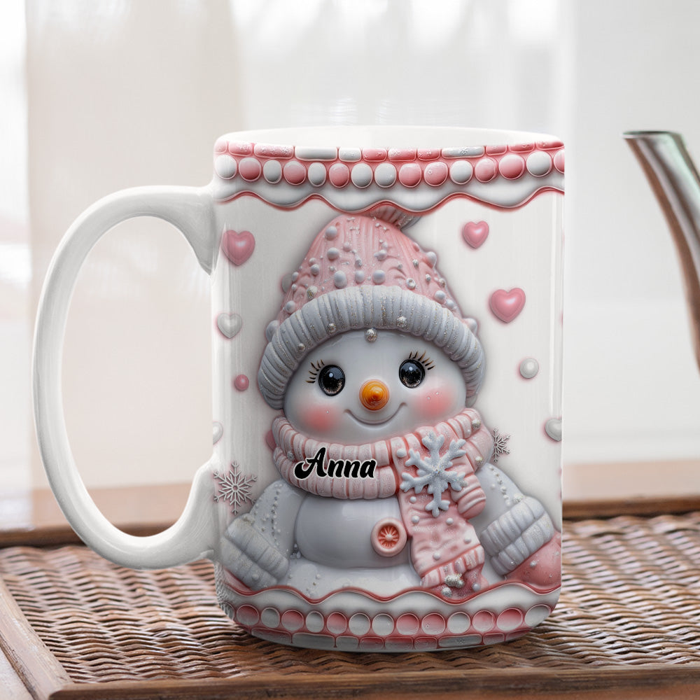 Cute Pink Snowman - Personalized Custom 3D Inflated Effect Mug