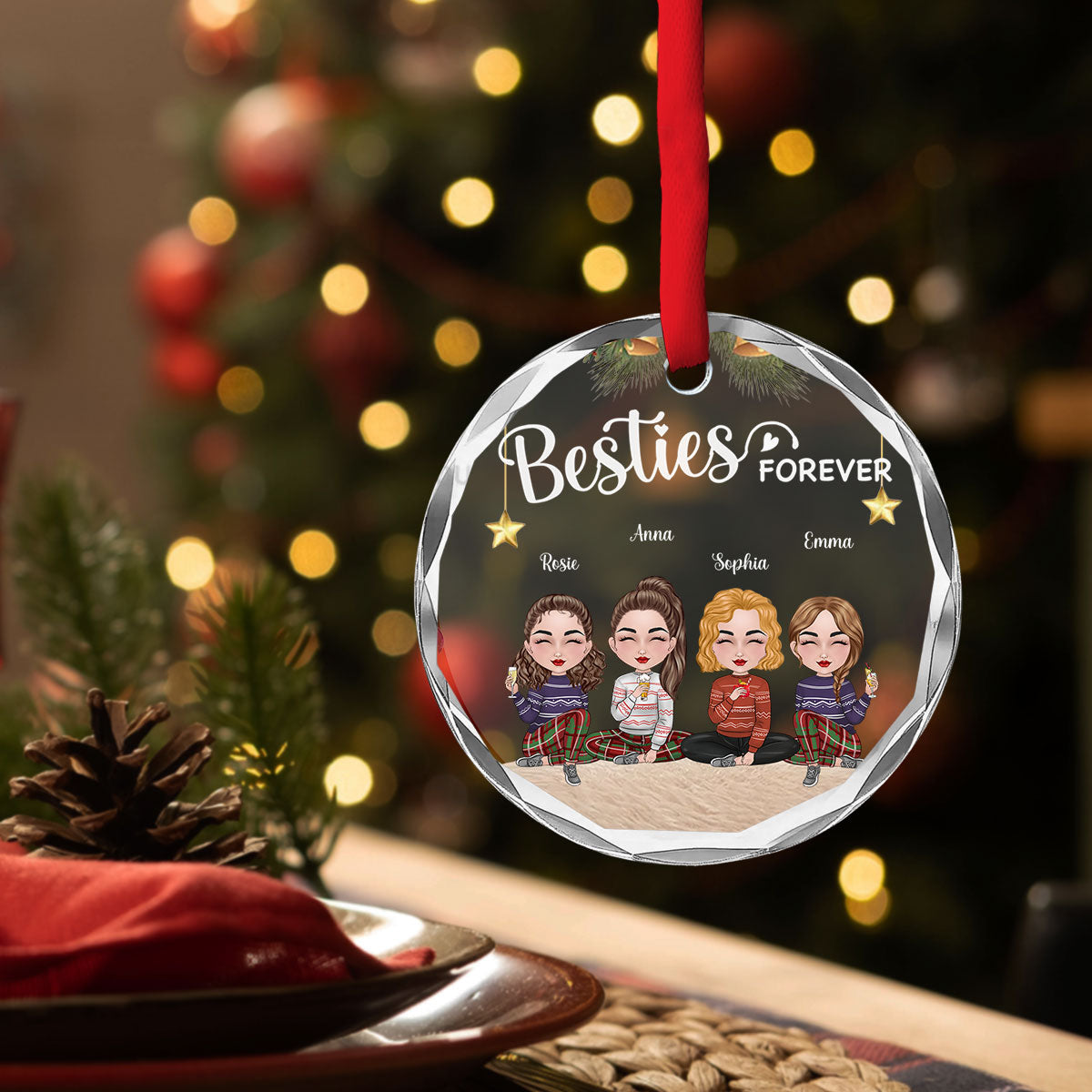 Sisters Forever Christmas - Personalized Custom Glass Ornament