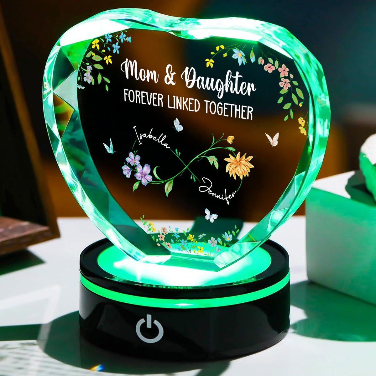 Mom And Daughter Forever Linked - Personalized Custom Crystal Led Light
