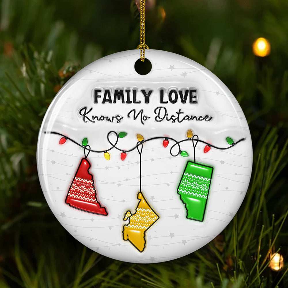 Family Love Knows No Distance Canada Version - Personalized Custom 3D Inflated Effect Ceramic Ornament