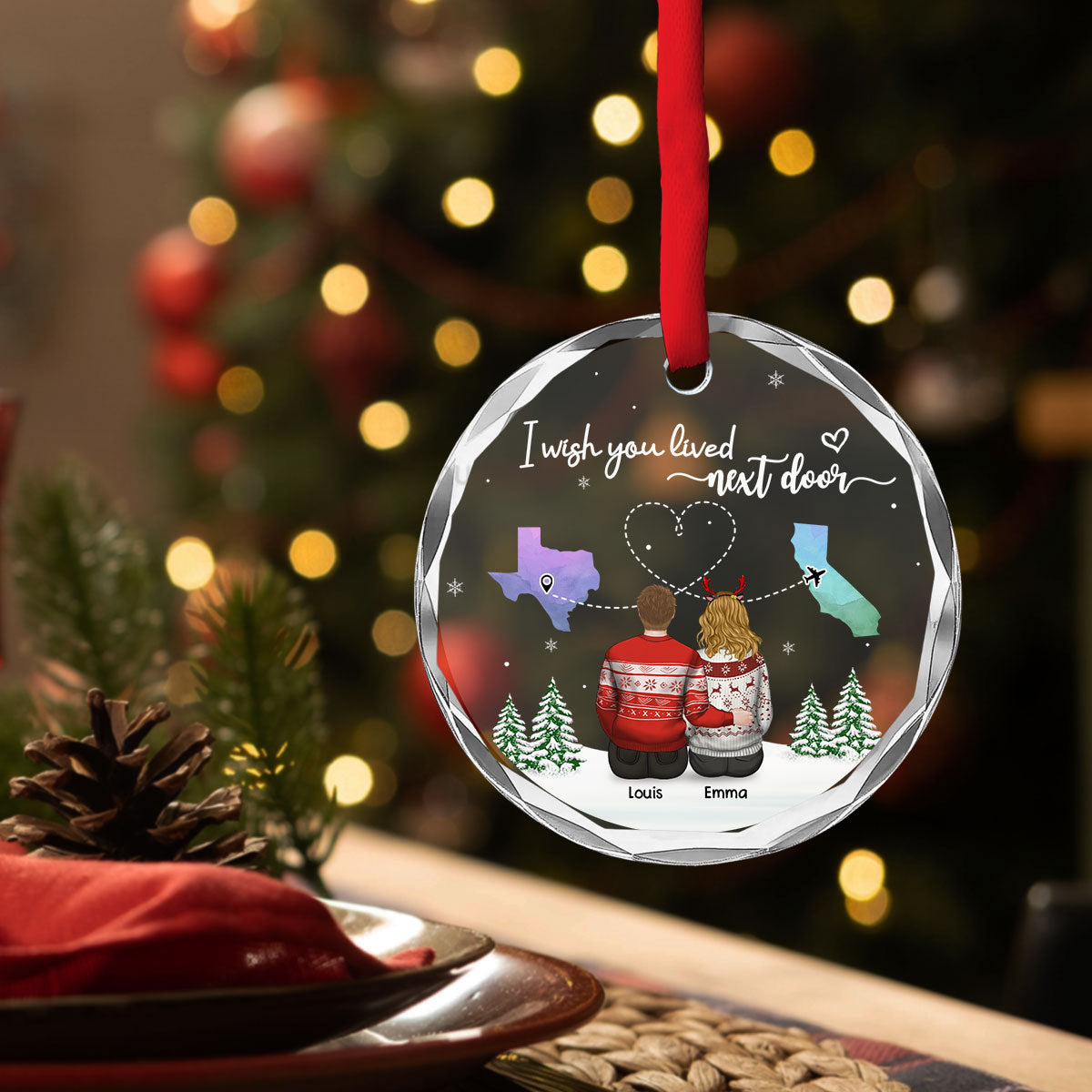 No Distance Between Friends - Personalized Custom Glass Ornament
