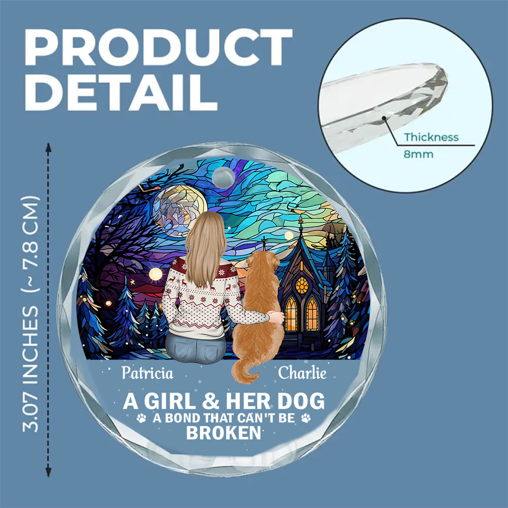 The Bond Between A Girl And Her Dog - Personalized Custom Glass Ornament
