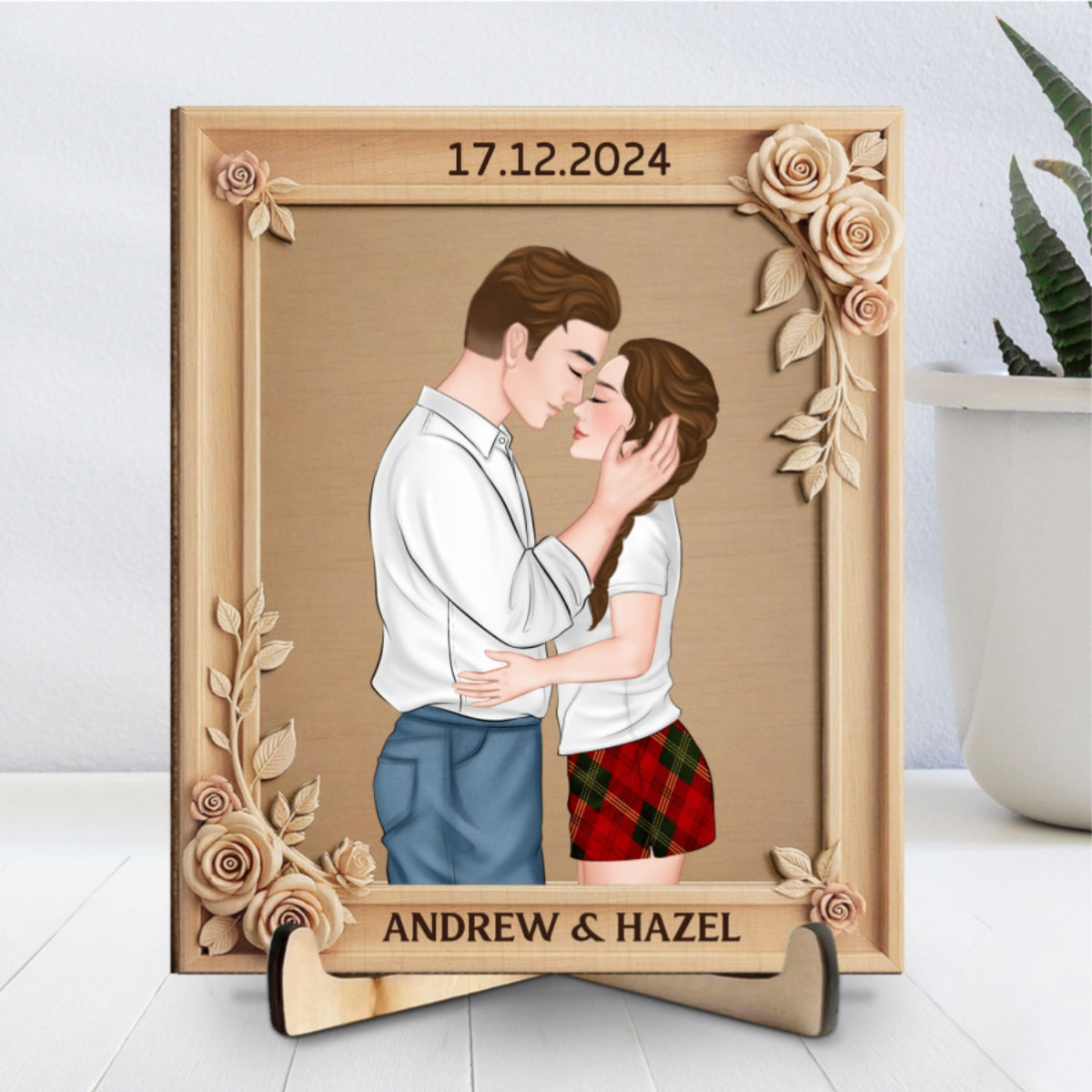 Romantic Floral With Couple - Personalized Custom Wooden Plaque