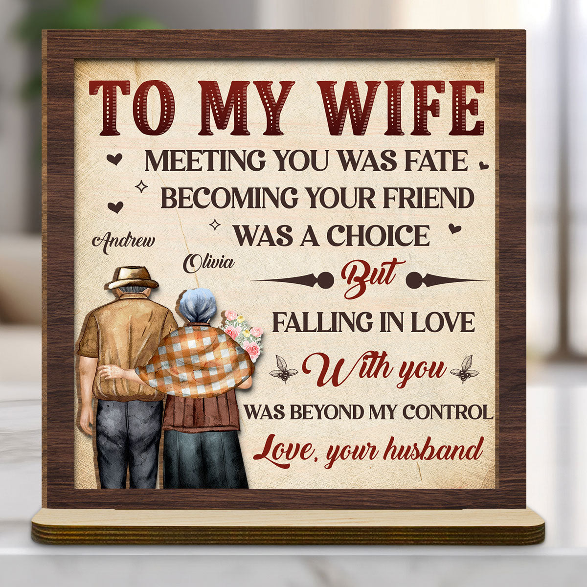 Fall In Love - Personalized Custom 2-Layer Wood Plaque With Flat Base