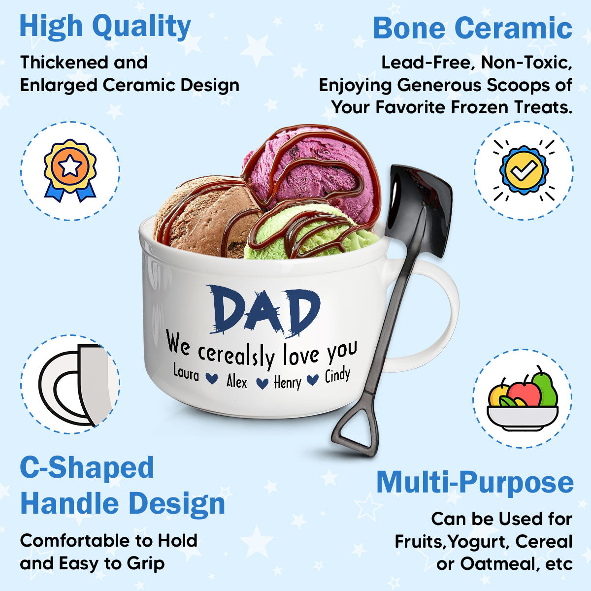 Dad We Cerealsly Love You - Personalized Custom Ceramic Bowl