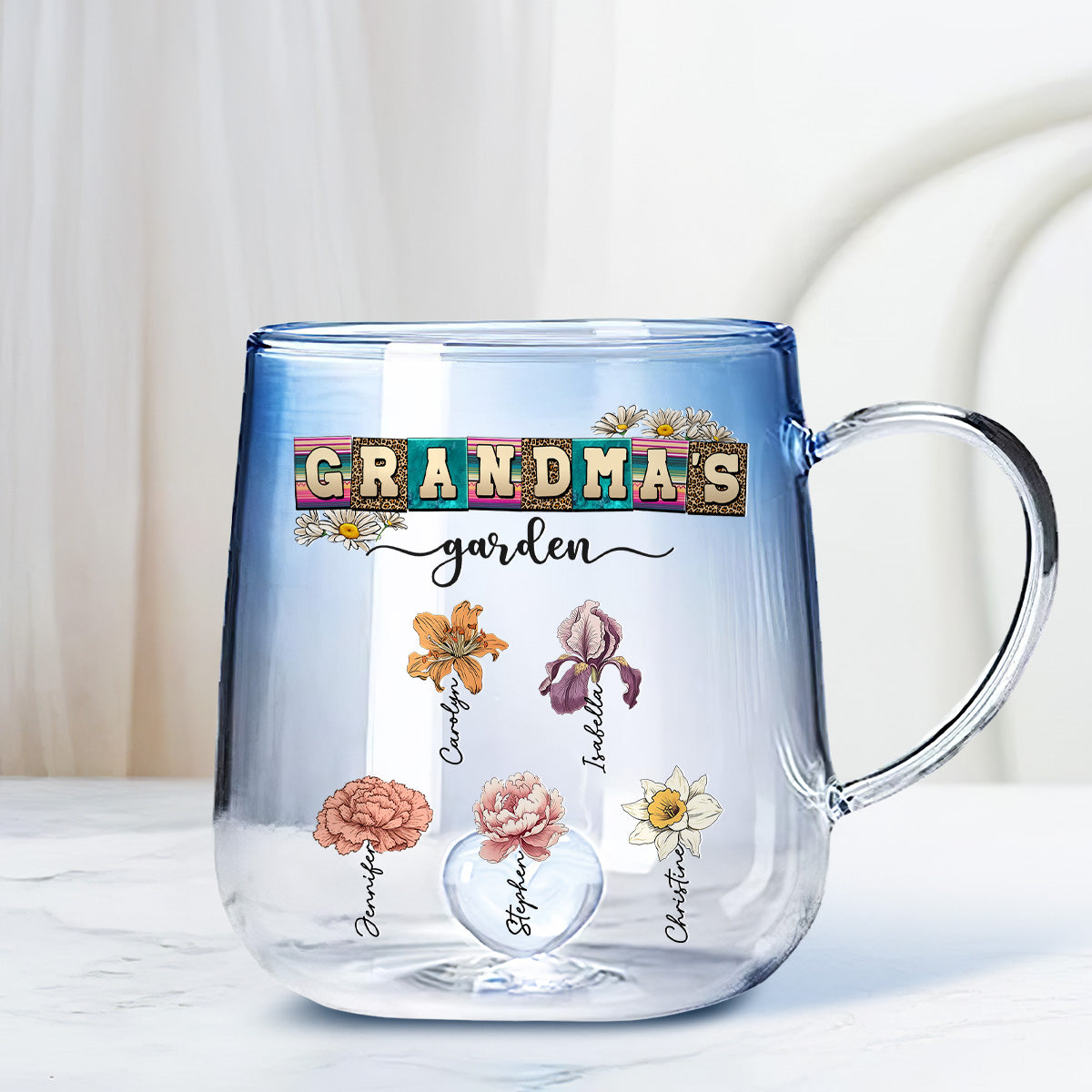 Lovely Grandma - Personalized Custom Blue Gradient Glass Mug