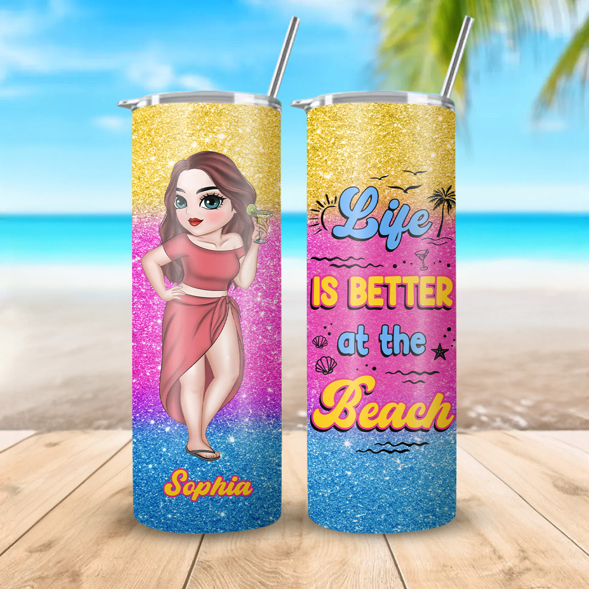 Better At The Beach - Personalized Custom Skinny Tumbler