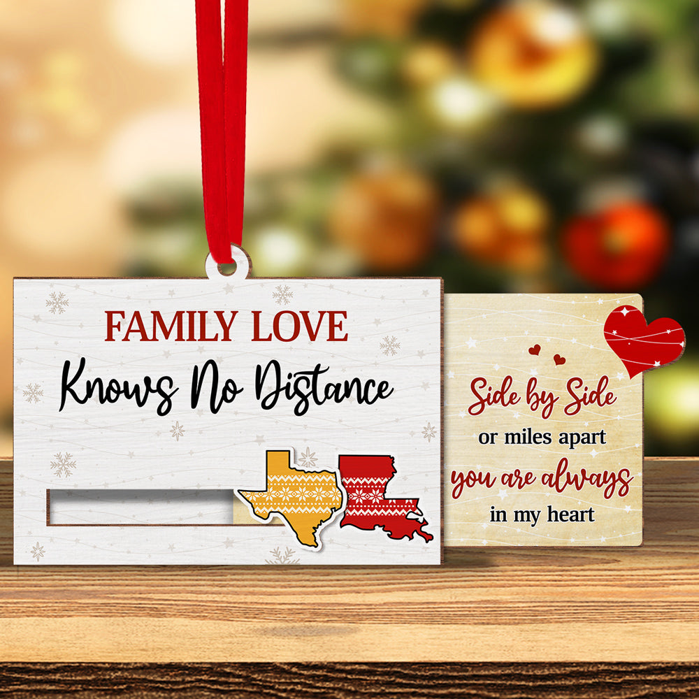 Family Love Knows No Distance - Personalized Custom Slide Ornament