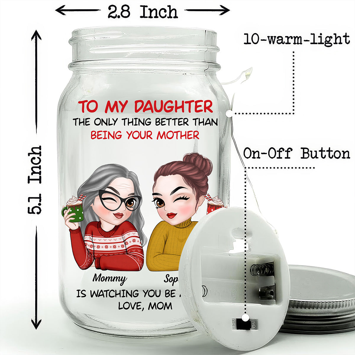 To My Daughter Merry Christmas - Personalized Custom Mason Jar Light