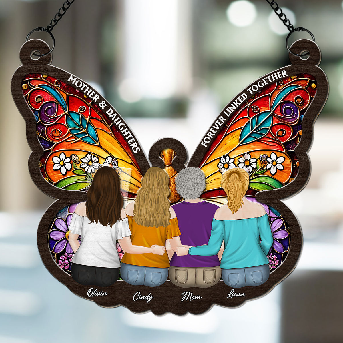 Mom And Daughter Forever Linked Together - Personalized Custom Suncatcher