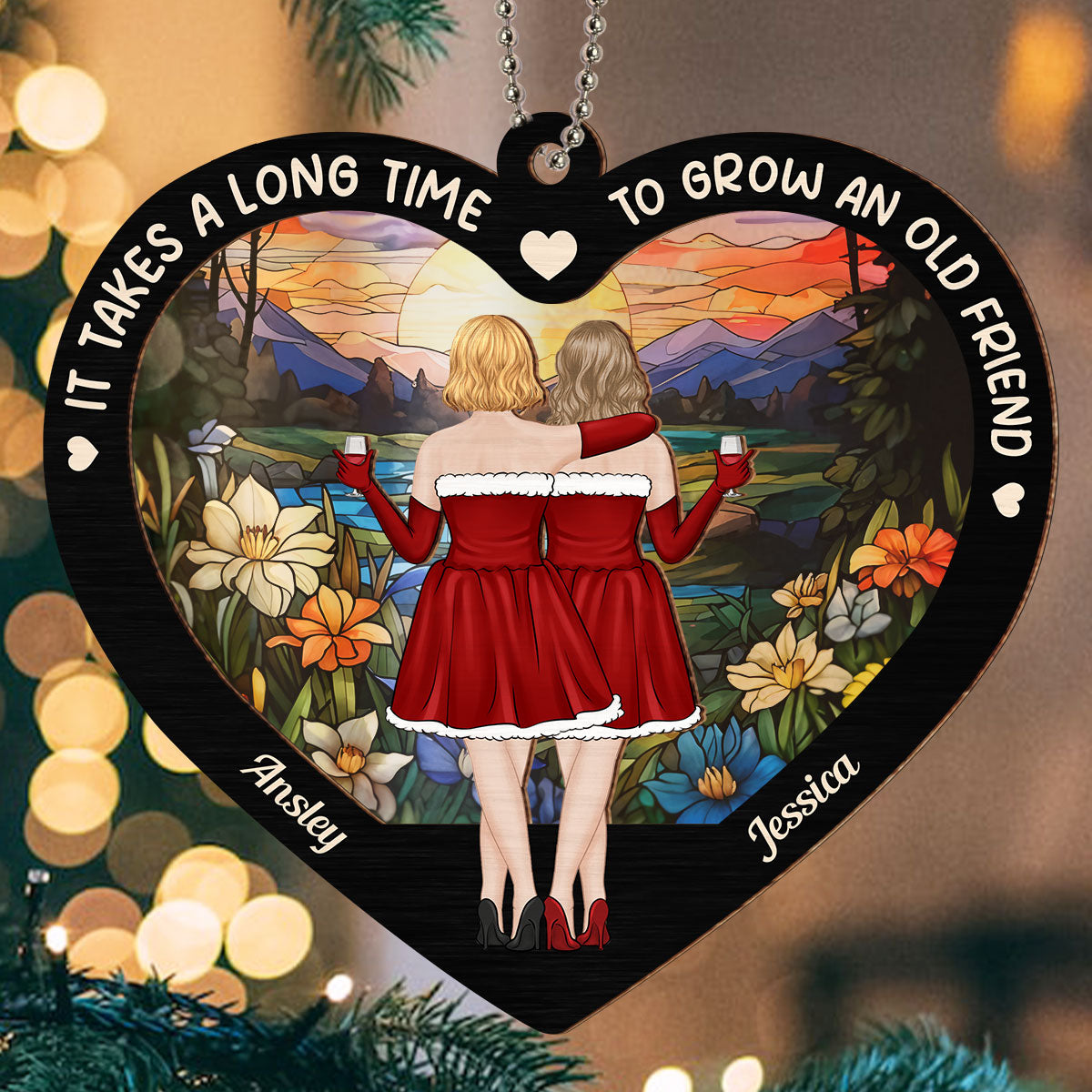 Old Friends Take Time To Grow - Personalized Custom Suncatcher Ornament