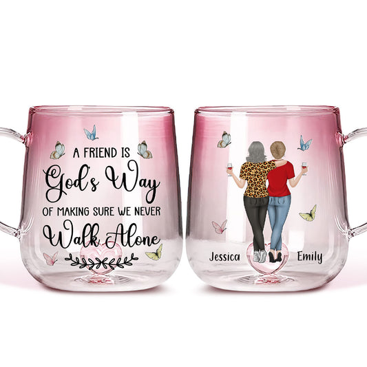 We Never Walk Alone - Personalized Custom Pink Gradient Glass Mug