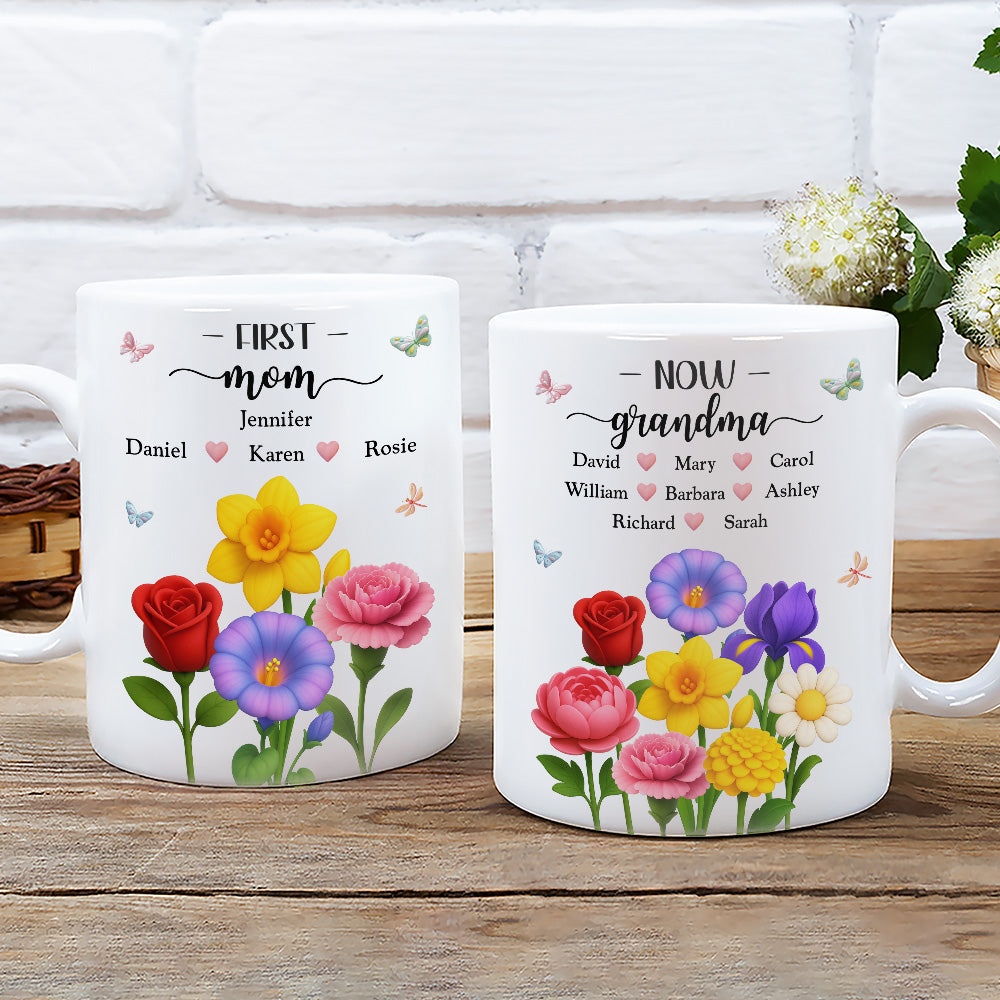 First Mom Now Grandma Floral - Personalized Custom Coffee Mug