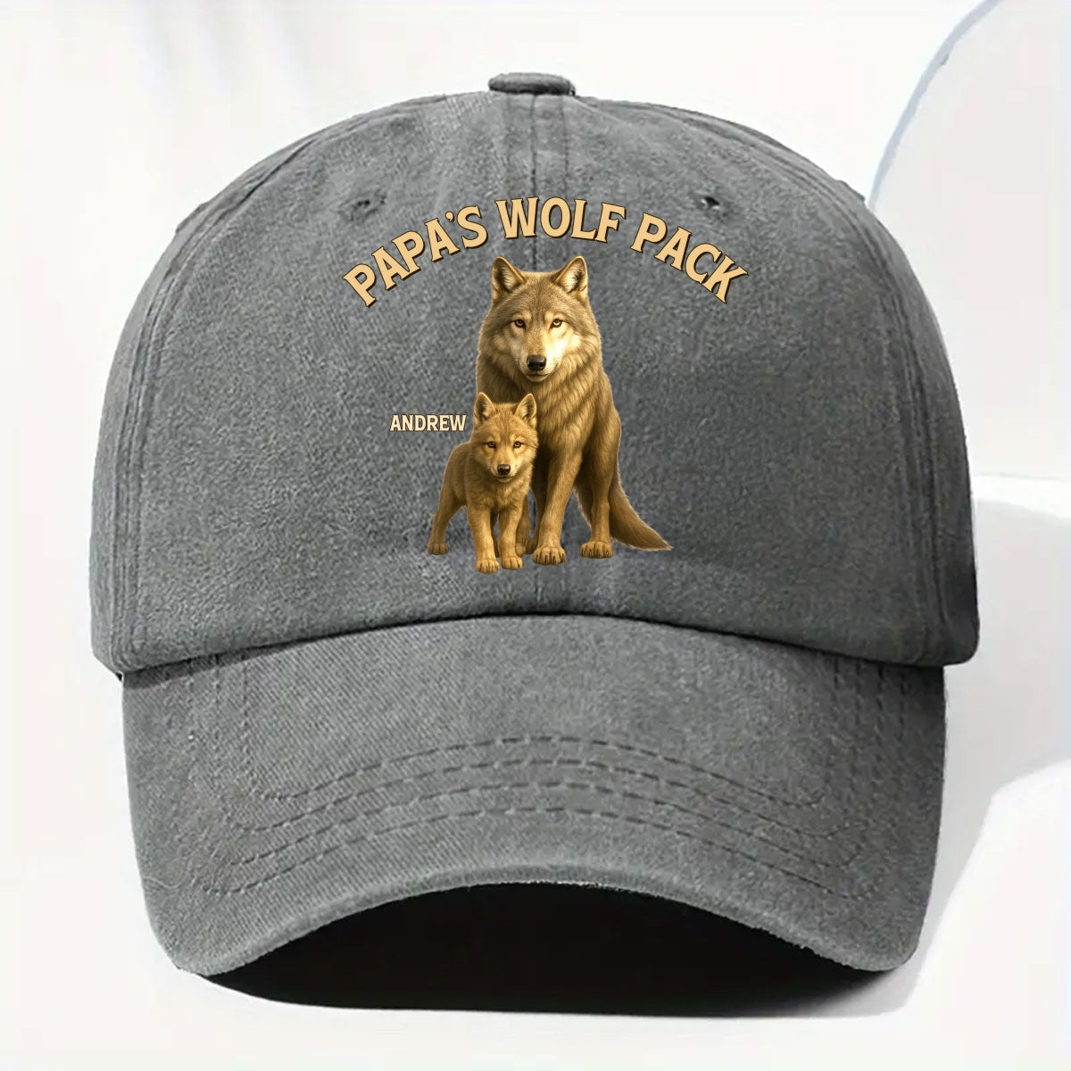 Papa's Wolf Pack - Personalized Custom Vintage Washed Denim Cap