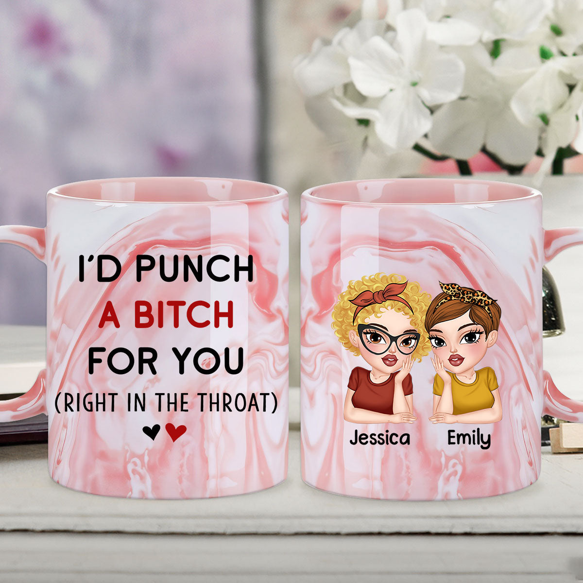 Good Friends - Personalized Custom Pink Marble Mug