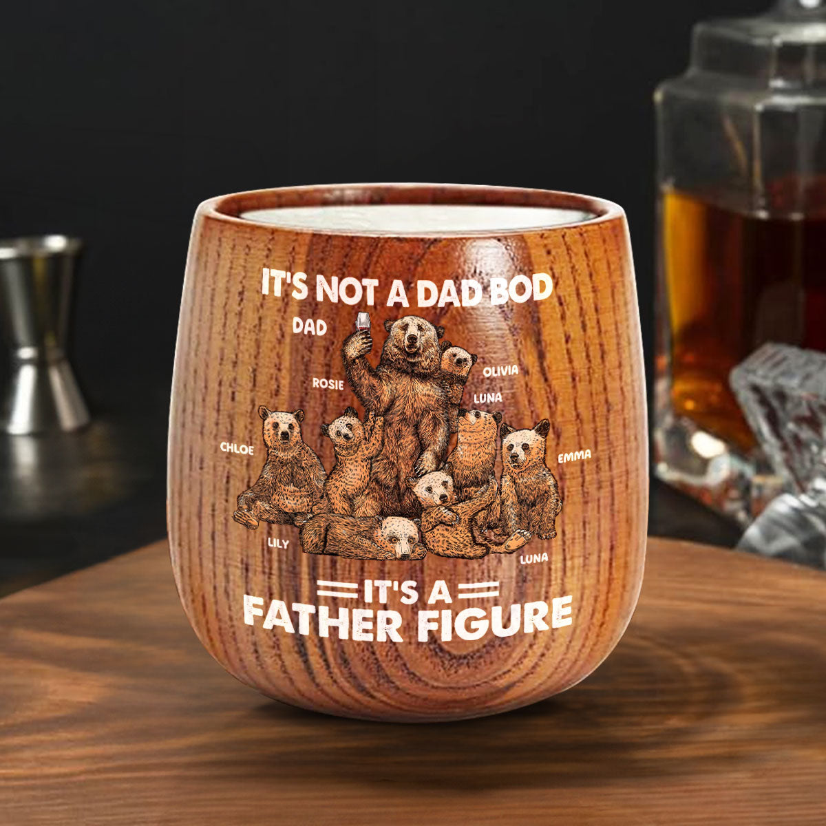 Bear Family Dad Bod - Personalized Custom Wooden Whiskey Glass