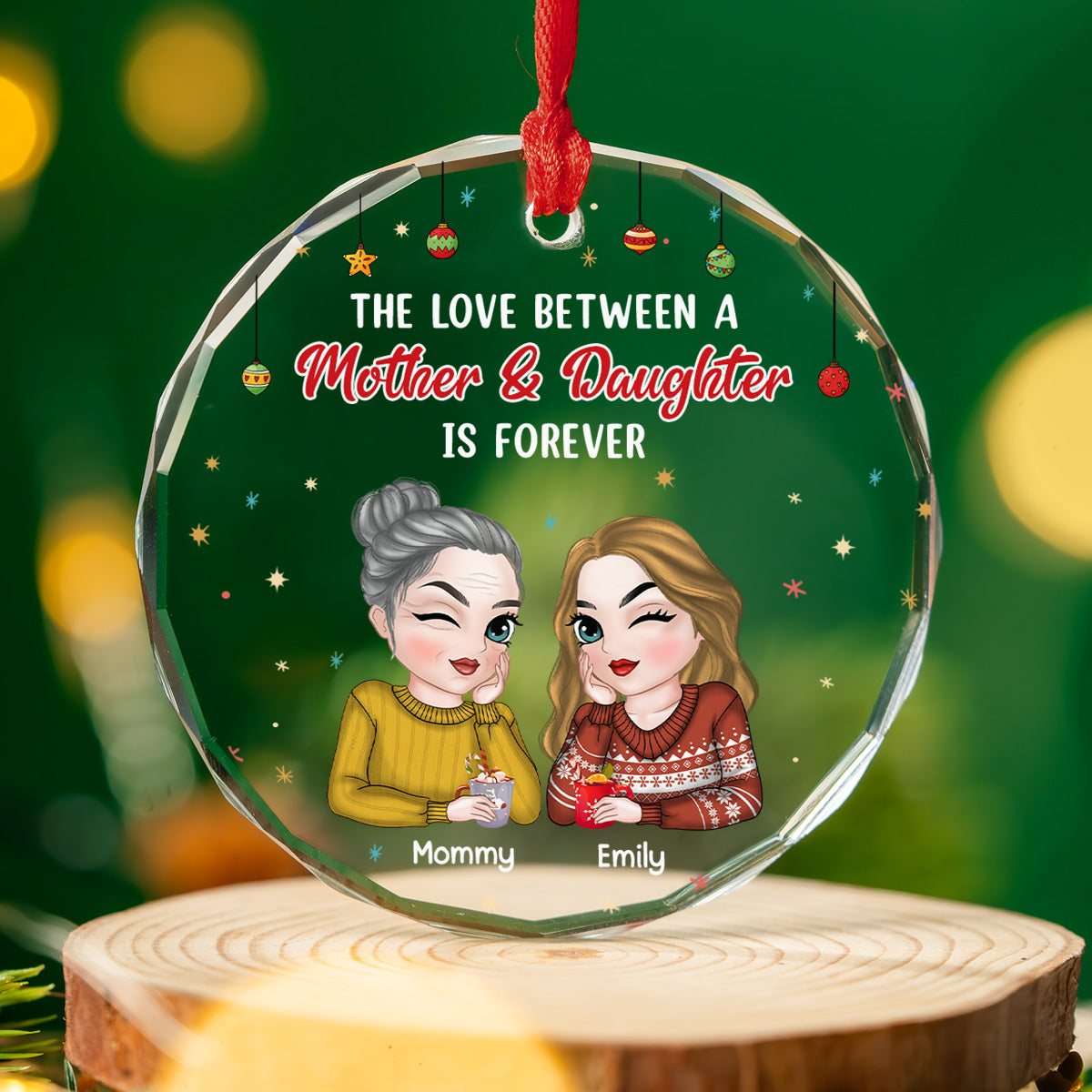 The Love Between A Mother And Daughter - Personalized Custom Glass Ornament