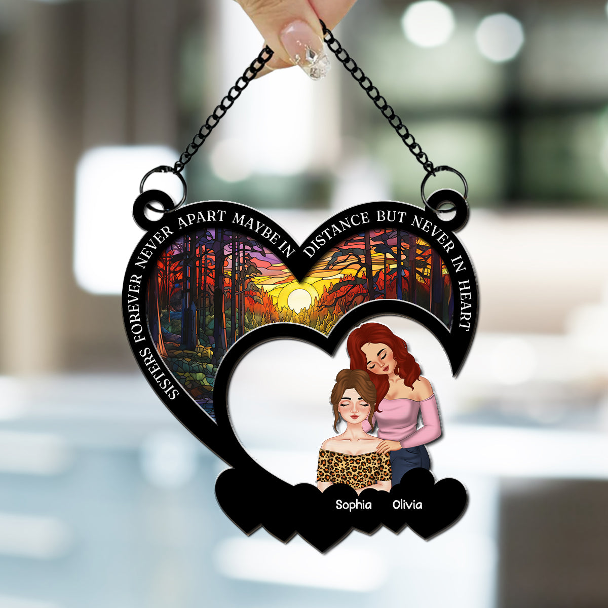 Besties Lean On Shoulder - Personalized Custom Suncatcher