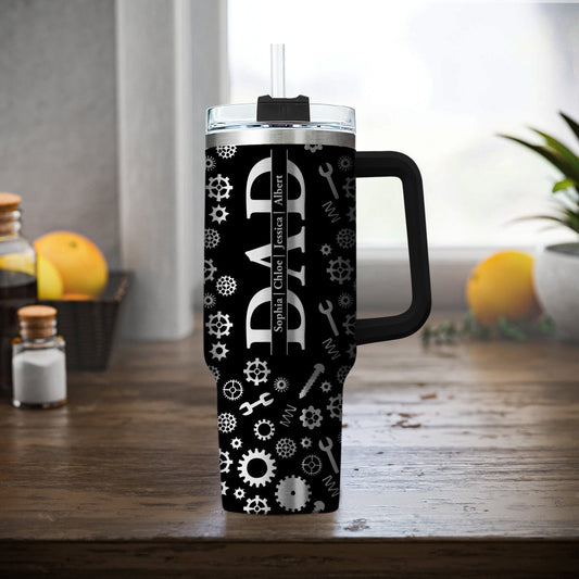 Dad Built With Love - Personalized Custom Engraved 40oz Tumbler With Handle