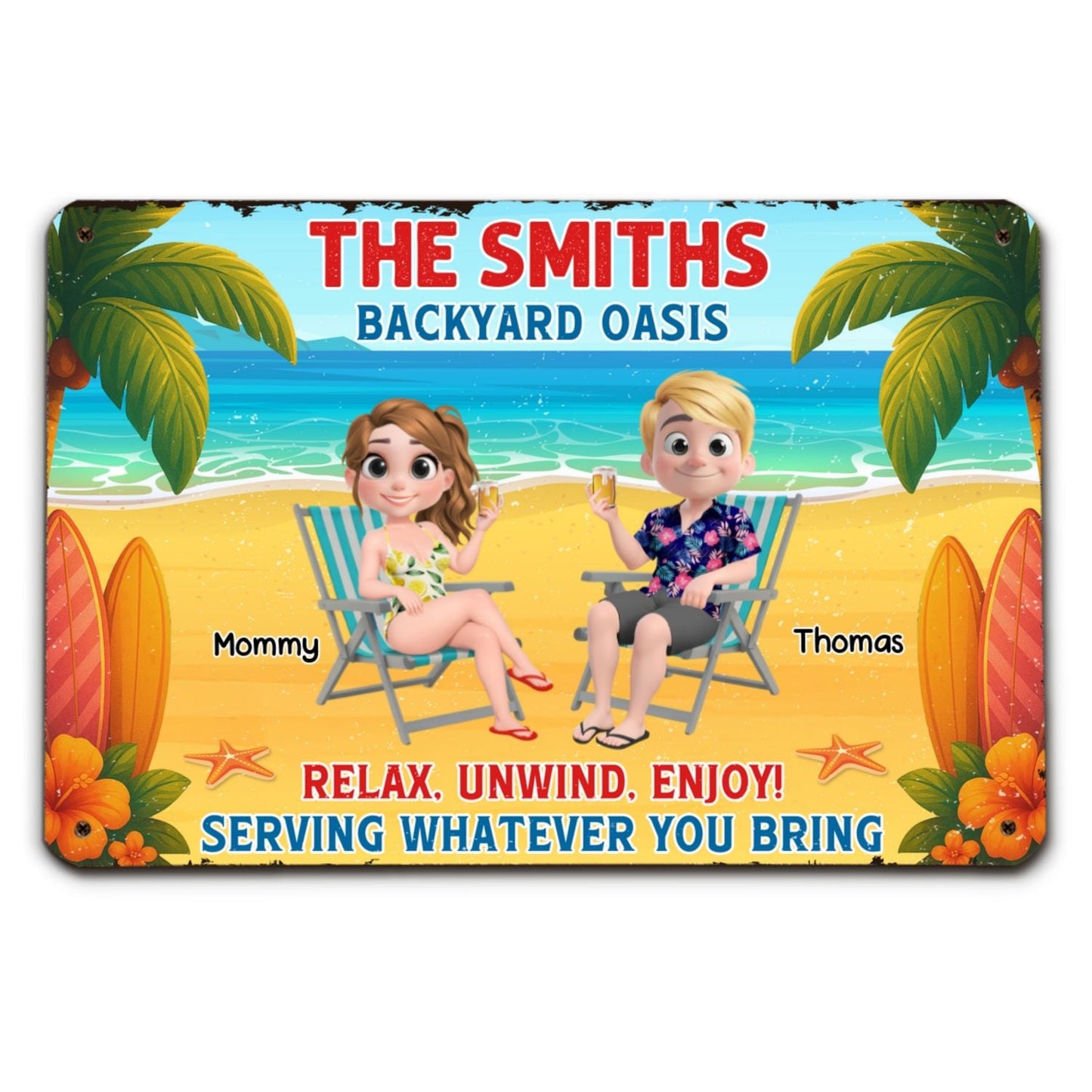 Welcome To Our Family Backyard Oasis - Personalized Custom Metal Sign