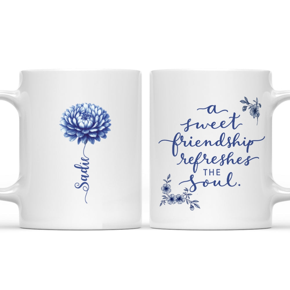 A Sweet Friendship Blue Toile - Personalized Custom Coffee Mug