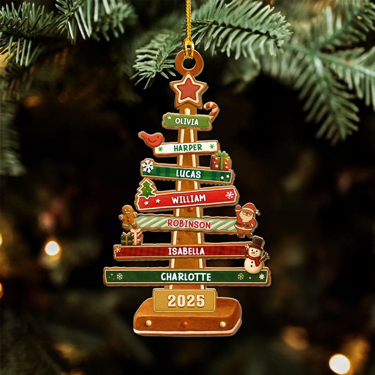 Gingerbread Christmas Tree - Personalized Custom Wood Ornament