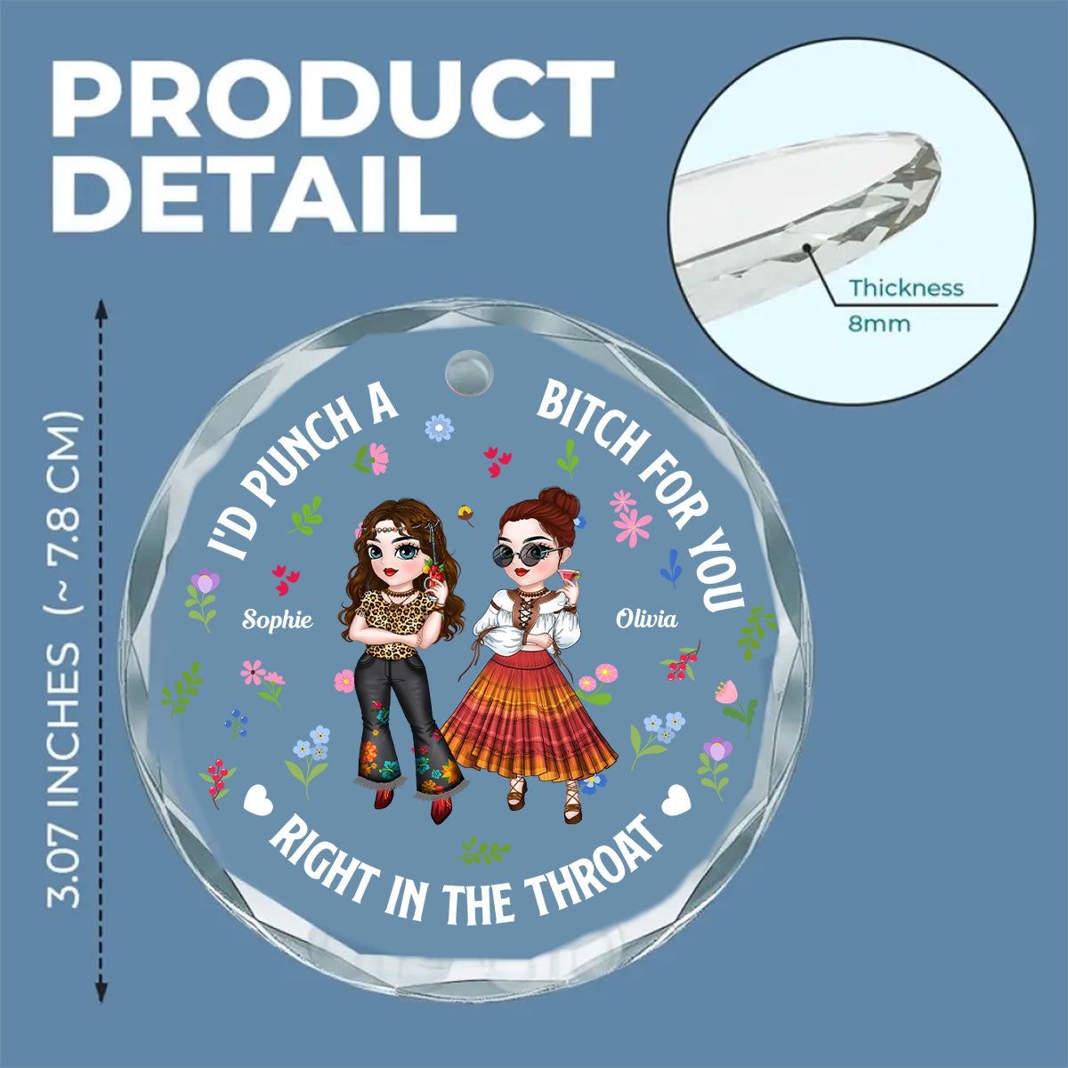 Right In The Throat Bestie - Personalized Custom Glass Ornament