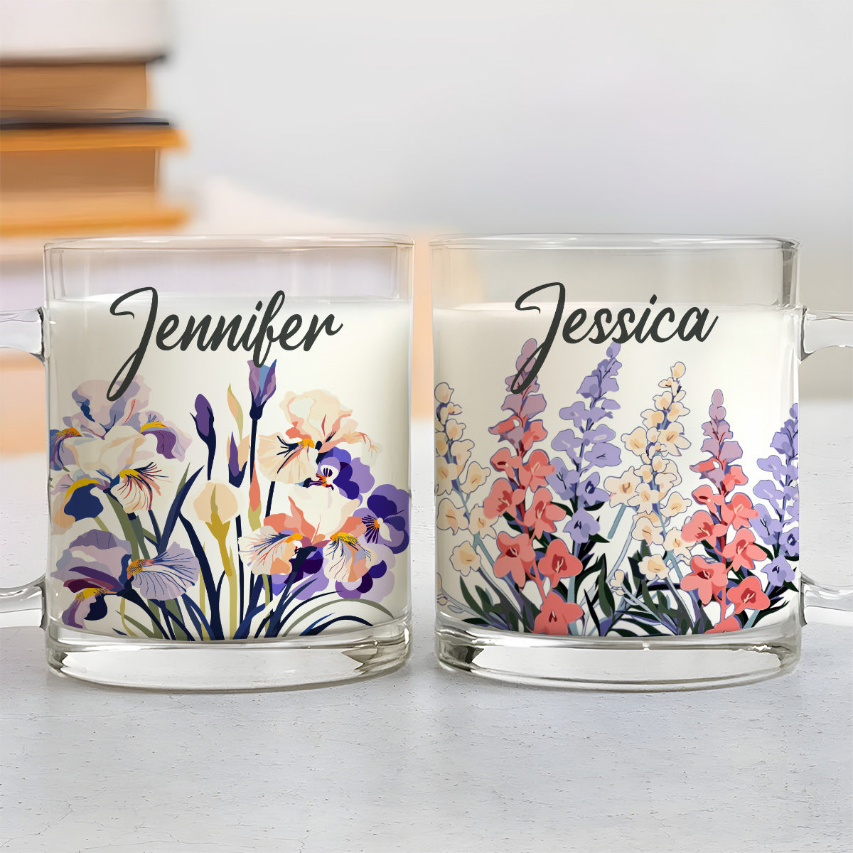 Custom Name Birth Month FLowers - Personalized Custom Glass Mug