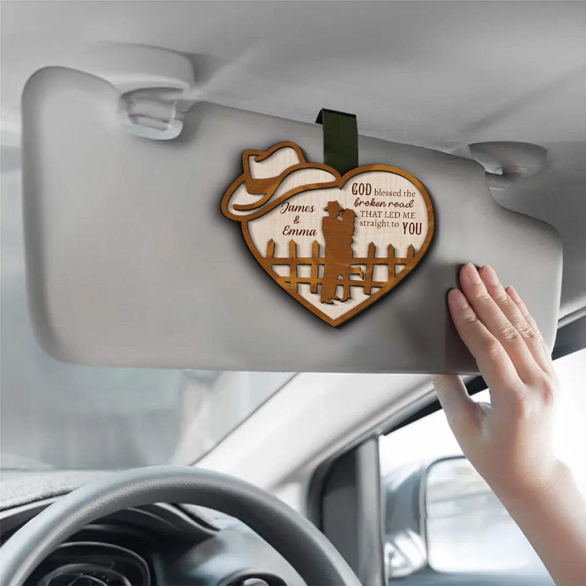 God Blessed The Broken Road - Personalized Custom Car Visor Clip