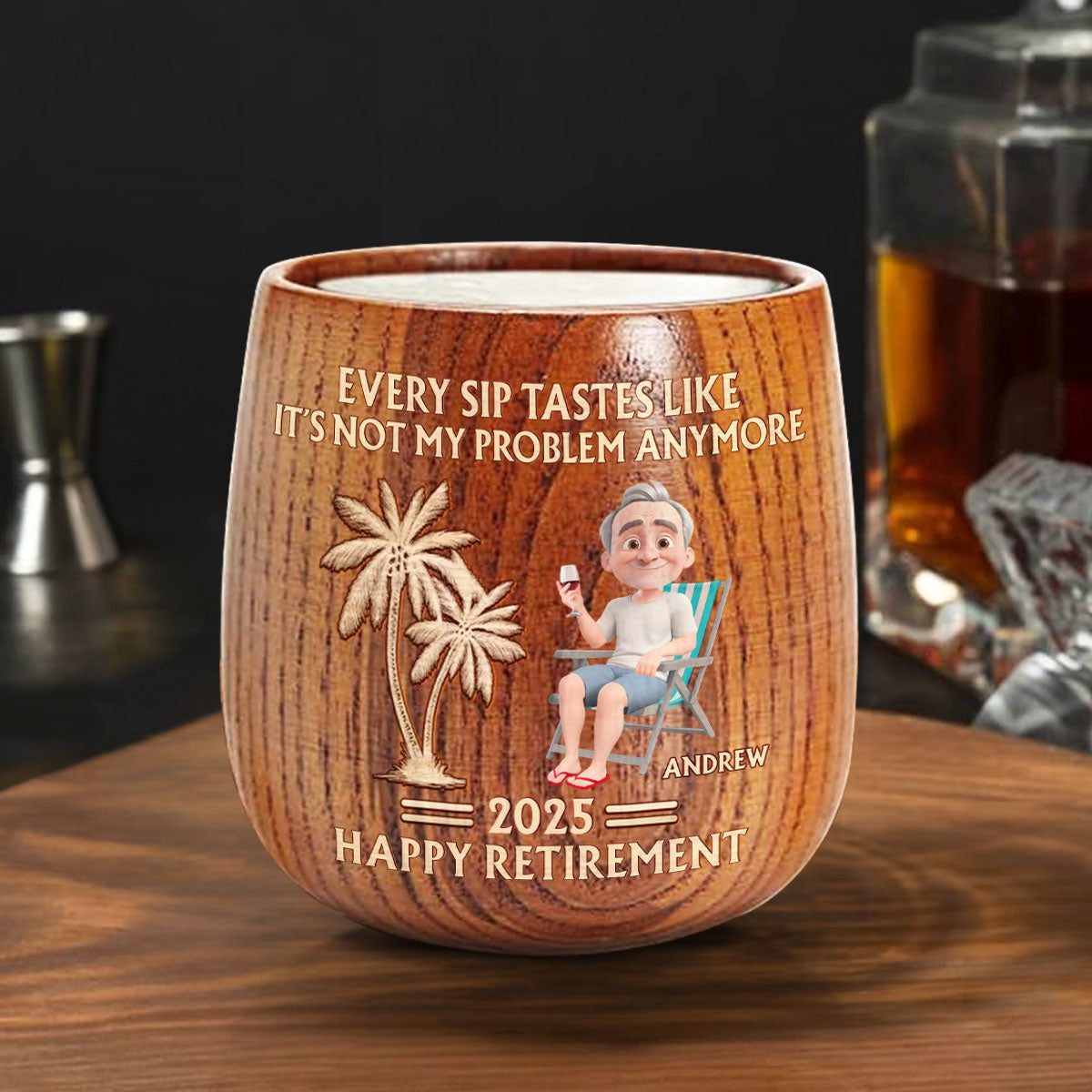 Happy Retirement - Personalized Custom Wooden Whiskey Glass