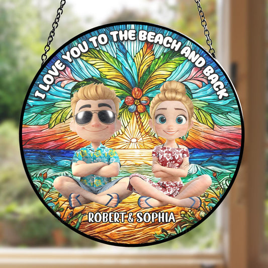 Love You To The Moon And Back Cartoonize - Personalized Custom Stained Glass Window Hanging Suncatcher