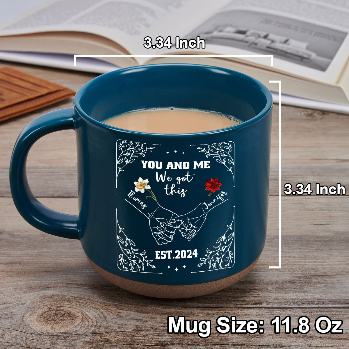 Birth Flower Hands In Hands - Personalized Custom Pottery Mug